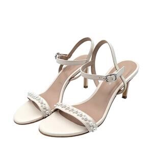 Stuart Weitzman Dancer Faux Pearl Sandal Women's Golden Beige Size US7.5B EU38